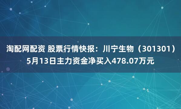 淘配网配资 股票行情快报：川宁生物（301301）5月13日主力资金净买入478.07万元