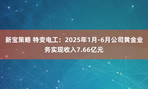 新宝策略 特变电工：2025年1月-6月公司黄金业务实现收入7.66亿元