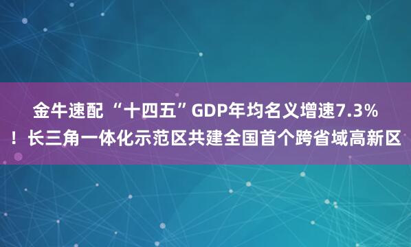 金牛速配 “十四五”GDP年均名义增速7.3%！长三角一体化示范区共建全国首个跨省域高新区